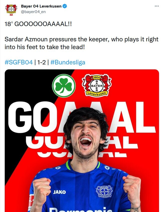 سردار آزمون نخستین گلش را برای لورکوزن به ثمر رساند3