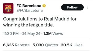 تبریک قهرمانی رقیب دیرینه در لالیگا 2 تبریک قهرمانی رقیب دیرینه در لالیگا2